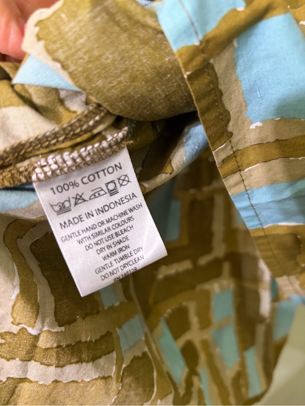 Anthro Lazy Bones Olive & Sky Blue Patterned Sleeveless Dress - Picture 3 of 6